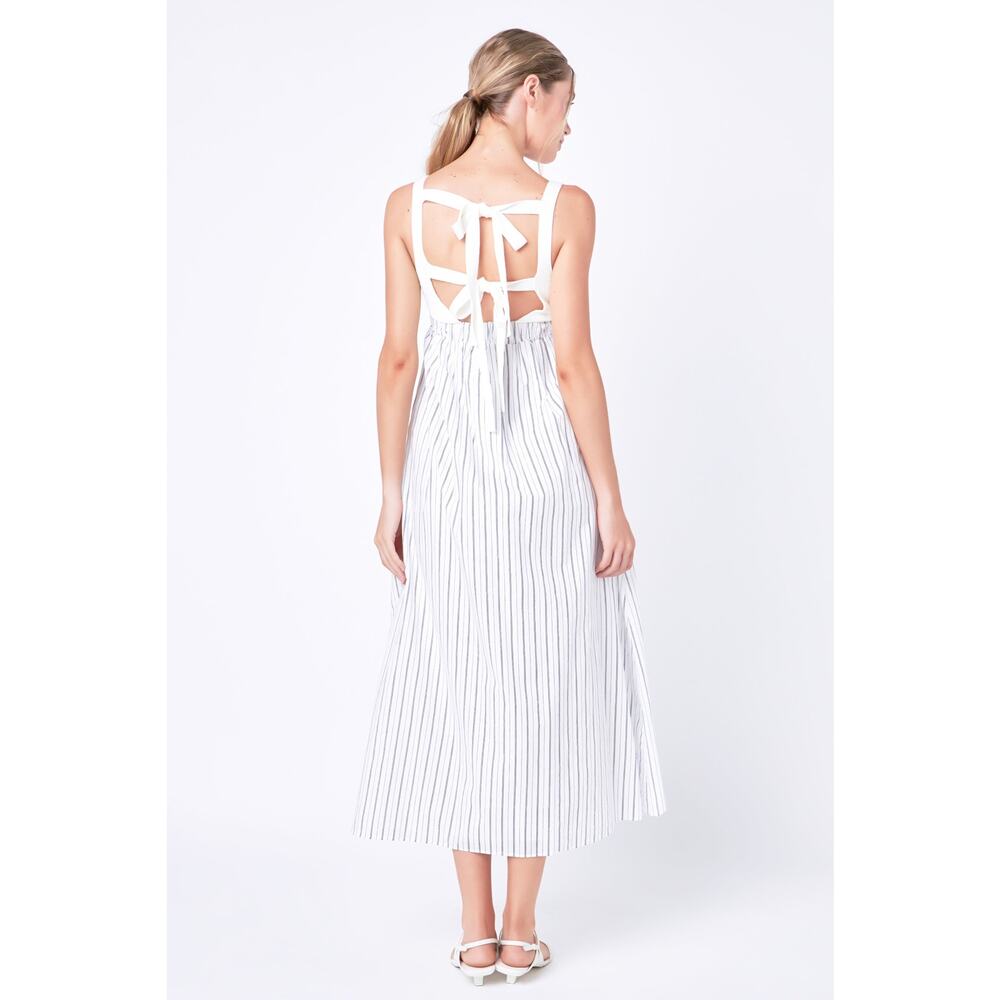 English Factory Tie Back Knit Combo Striped Maxi Dress White/Navy XS NWT